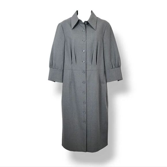 Worth Wool Blend Button Down Pleated Suit Dress in Gray Size 10 - Picture 2 of 8